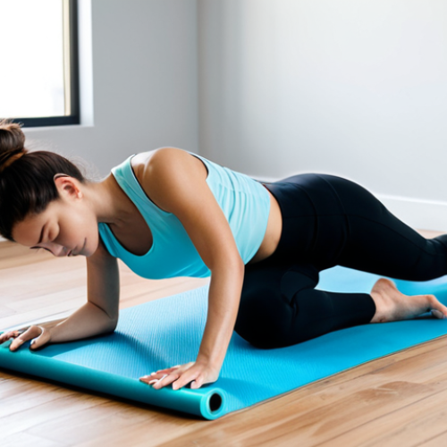 Home 20 A calm professional in comfortable, modest athletic wear, gently stretching on a yoga mat in a brightly lit, minimalist home studio. Adjacent to them, a smartphone displays a guided meditation app interface, and a small, discreet foam roller rests on the floor. The scene exudes tranquility and mindful movement. Perfect anatomy, correct proportions, natural pose, well-formed hands, proper finger count, natural body proportions. Professional photography, high quality, serene atmosphere. Safe for work, appropriate content, fully clothed, family-friendly.