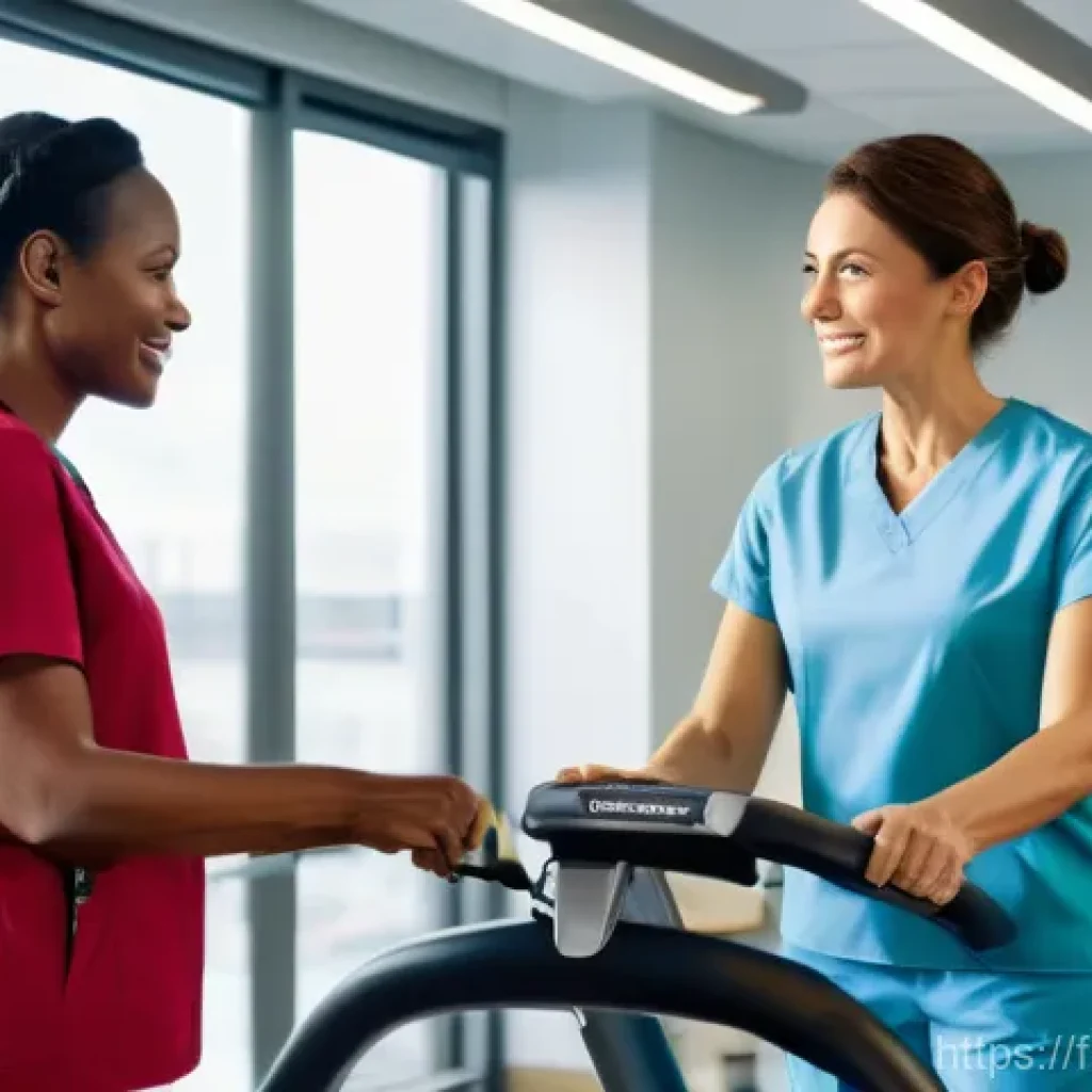 뇌졸중 재활 과정 - **Prompt 1: "A determined adult woman, dressed in comfortable yet modest athletic wear consisting of...