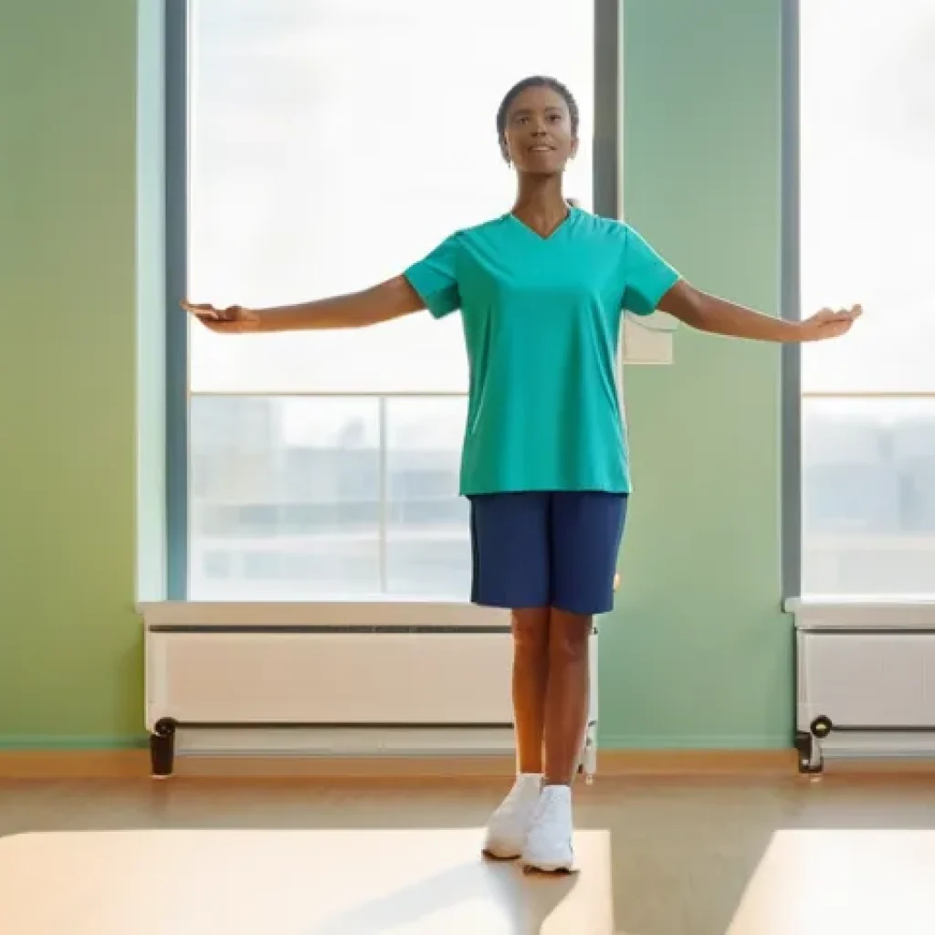 재활치료 보험 지원 사례 - **Prompt:** A serene and hopeful depiction of a person, approximately 35 years old, of indeterminate...