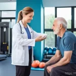 재활센터 방문 후기 - **Prompt:** A compassionate and attentive physiotherapist, a female in her late 30s with warm eyes a...