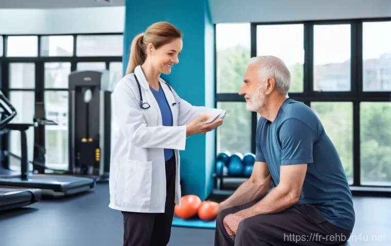 재활센터 방문 후기 - **Prompt:** A compassionate and attentive physiotherapist, a female in her late 30s with warm eyes a...